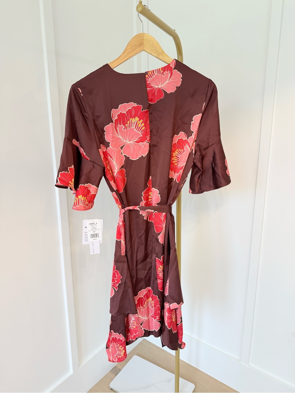 Nicole Miller Brown Midi Dress with Pink Floral Print - Picture 8 of 8